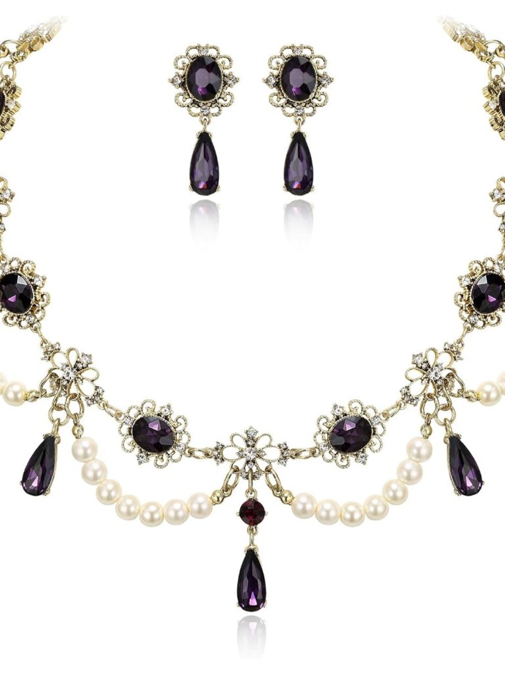 1920s Simulated Pearl Gothic Halloween Jewelry Set
